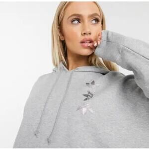 Adidas Women’s Grey Rose Gold Metallic Logo Cropped Hoodie size Medium